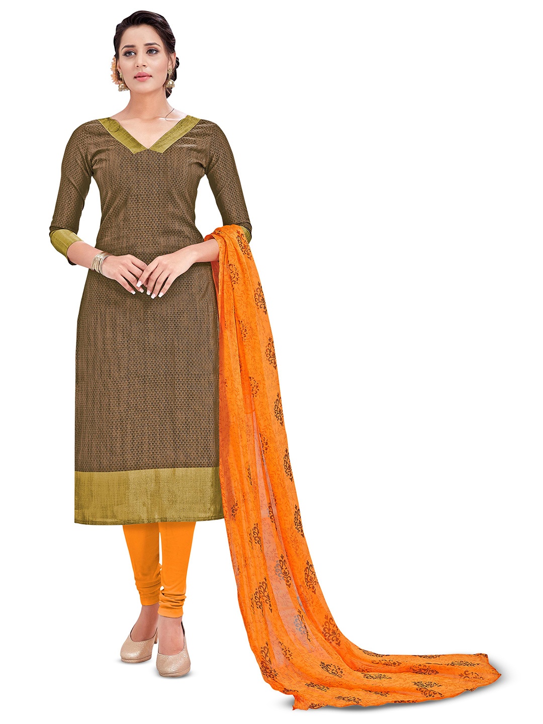 

MANVAA Geometric Woven Design Zari Pure Silk Unstitched Dress Material, Brown