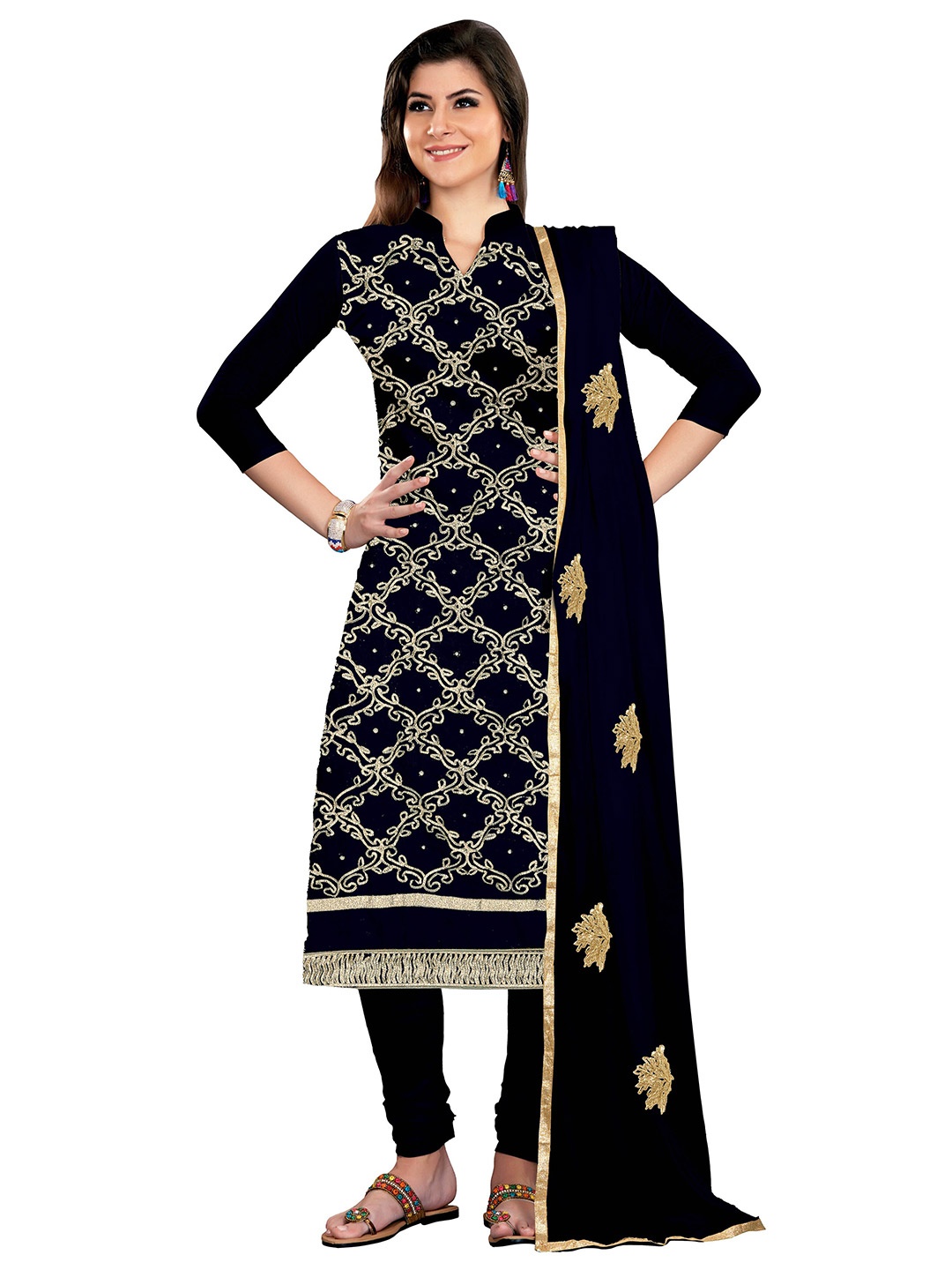 

MANVAA Geometric Printed Unstitched Dress Material, Black
