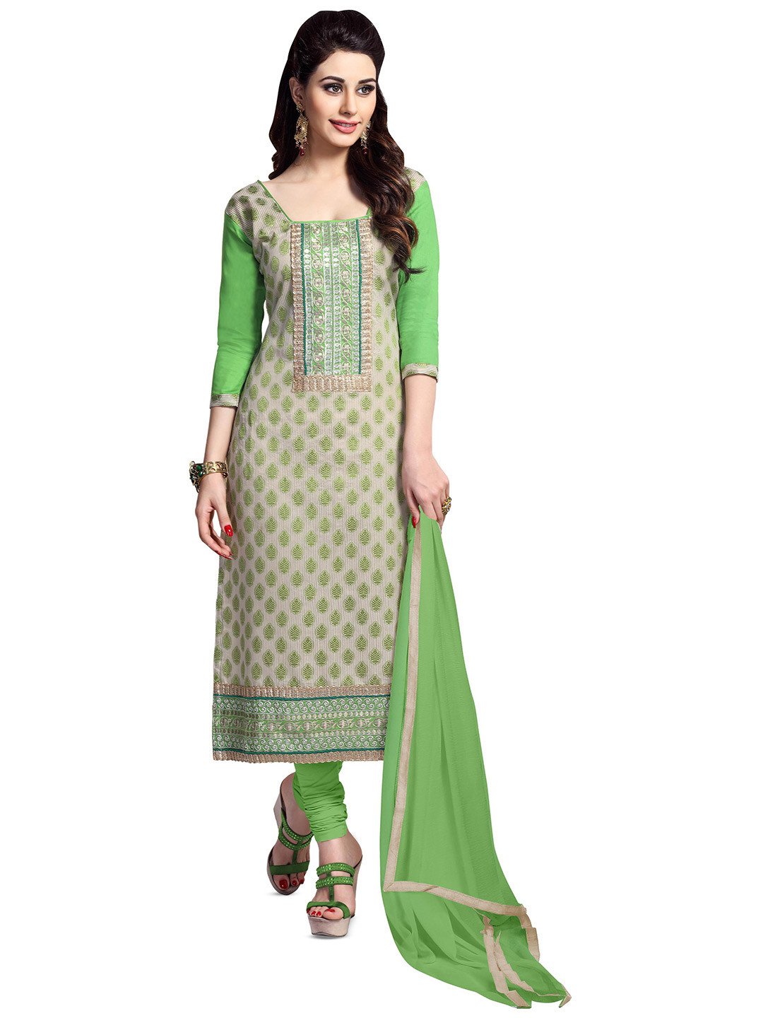 

MANVAA Ethnic Motifs Woven Design Gotta Patti Detailed Unstitched Dress Material, Grey