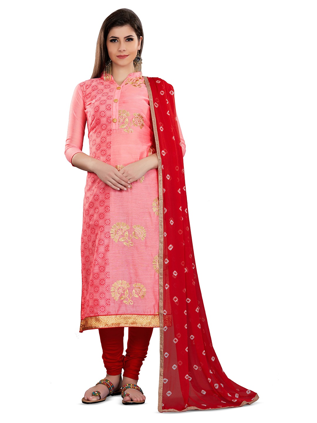 

MANVAA Floral Embroidered Unstitched Dress Material, Pink