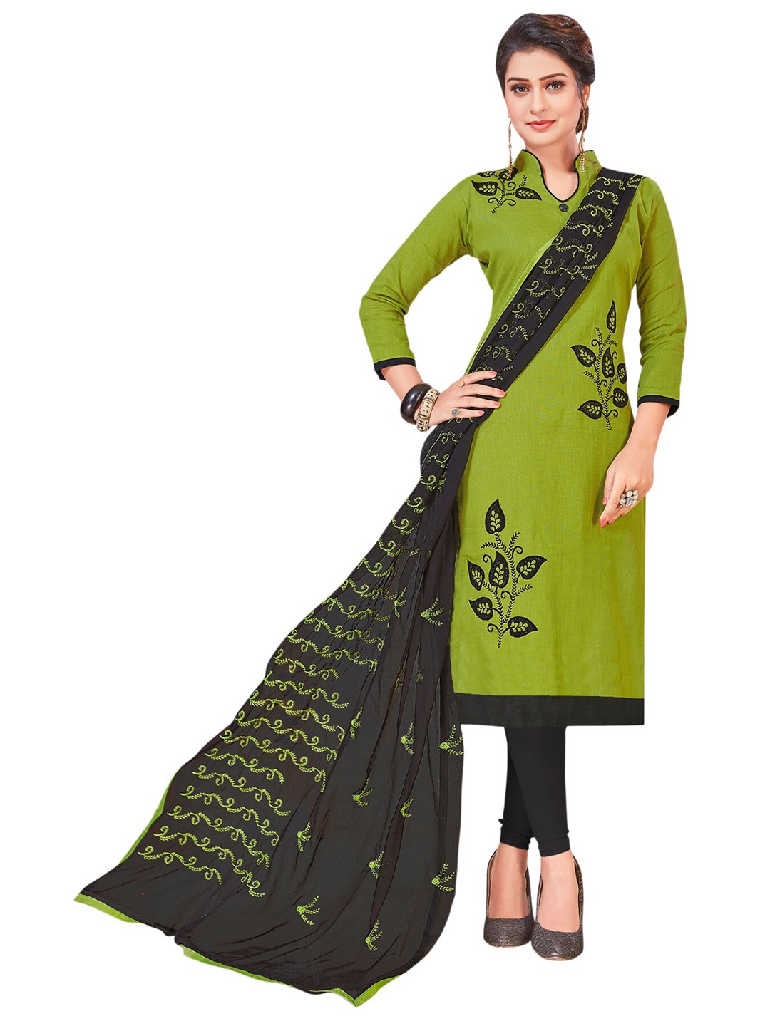 

MANVAA Floral Embroidered Unstitched Dress Material, Green