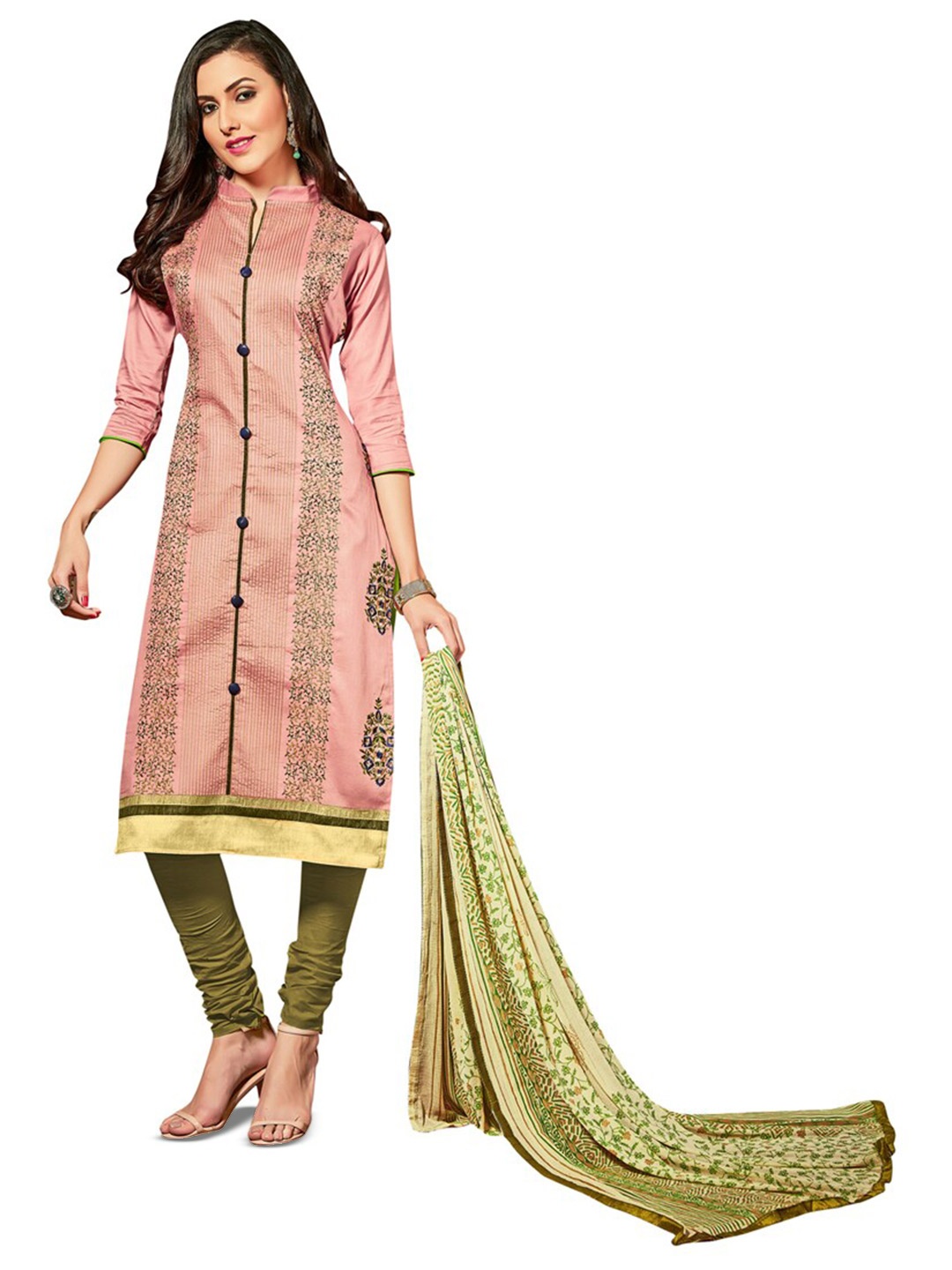 

MANVAA Embroidered Unstitched Dress Material, Peach