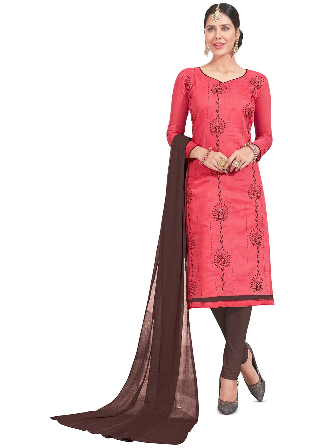 

MANVAA Embroidered Unstitched Dress Material, Peach