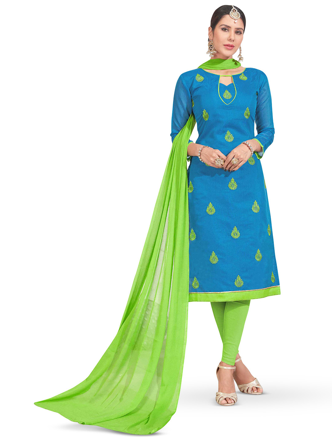 

MANVAA Ethnic Motifs Embroidered Unstitched Dress Material, Blue