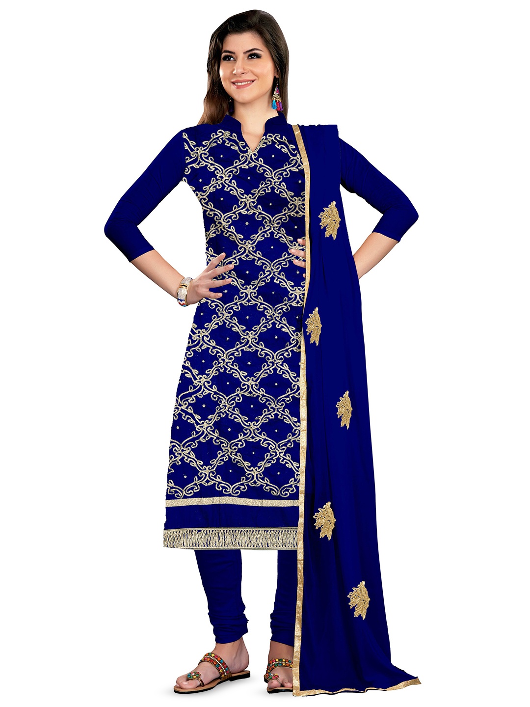 

MANVAA Ethnic Motifs Embroidered Unstitched Dress Material, Blue