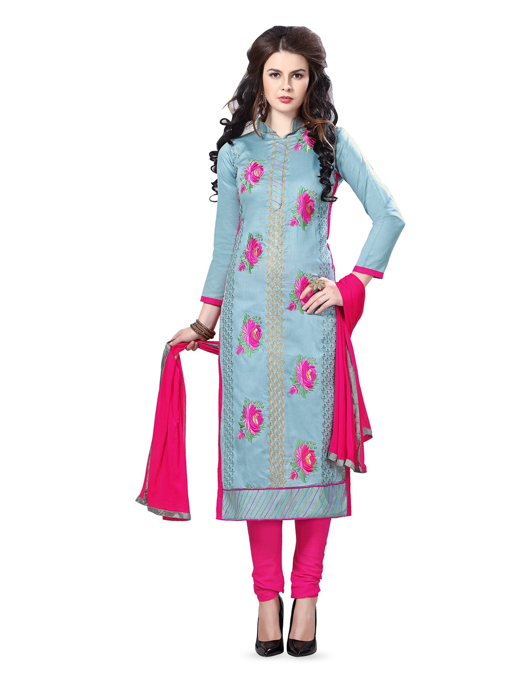 

MANVAA Floral Embroidered Unstitched Dress Material, Grey