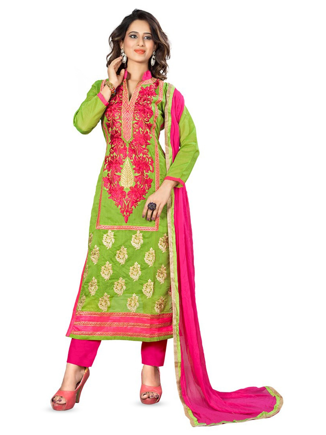 

MANVAA Ethnic Motifs Embroidered Unstitched Dress Material, Green