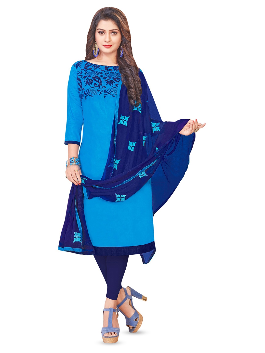 

MANVAA Paisley Embroidered Pure Cotton Unstitched Dress Material, Blue