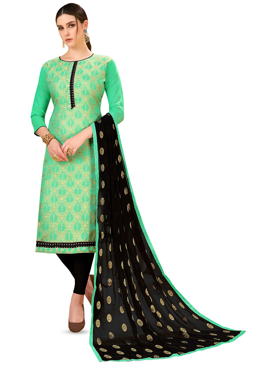 

MANVAA Floral Woven Design Pure Silk Unstitched Dress Material, Green