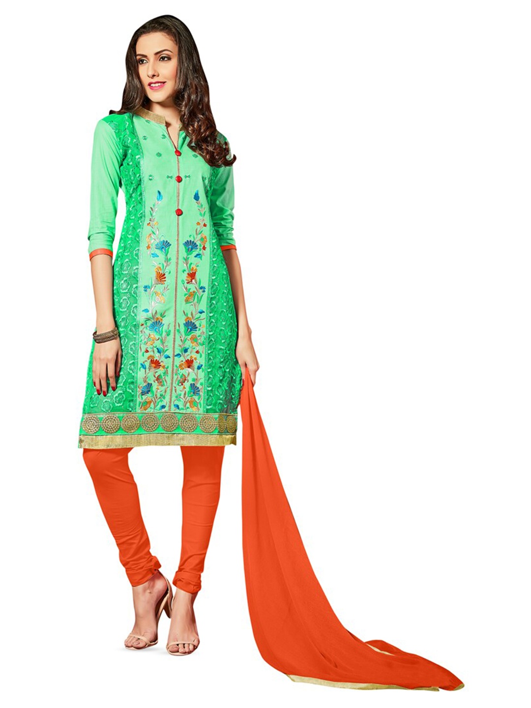 

MANVAA Floral Embroidered Unstitched Dress Material, Green