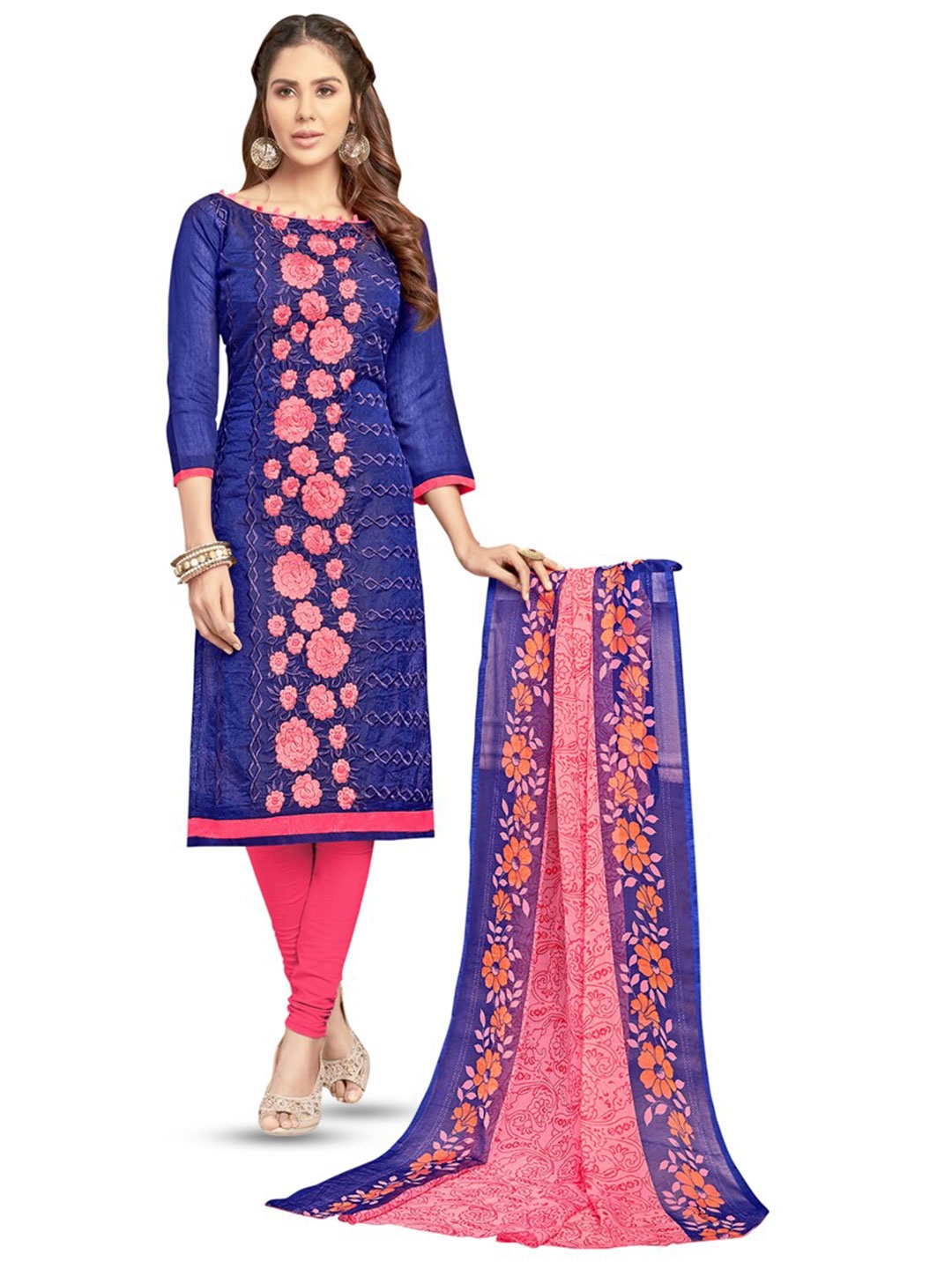 

MANVAA Embroidered Unstitched Dress Material, Blue