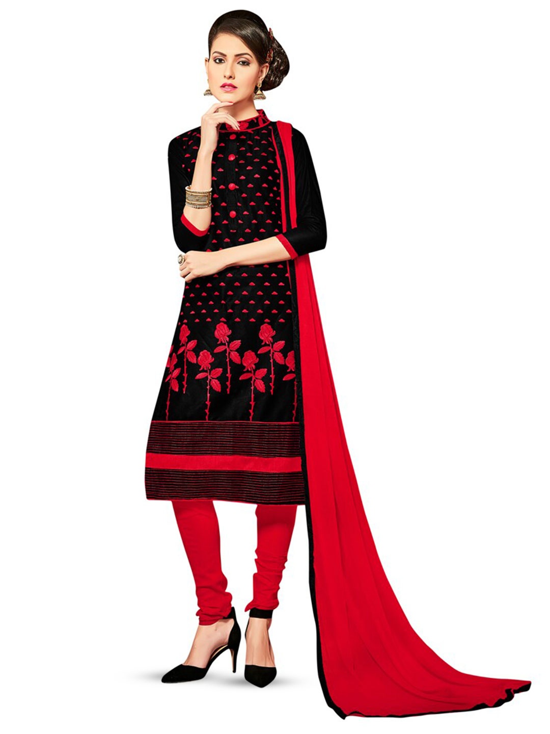 

MANVAA Embroidered Unstitched Dress Material, Black