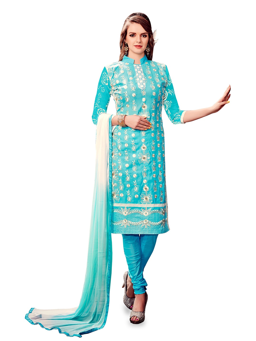 

MANVAA Ethnic Motifs Embroidered Unstitched Dress Material, Blue
