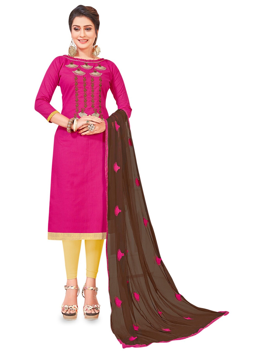 

MANVAA Ethnic Motifs Embroidered Unstitched Dress Material, Pink