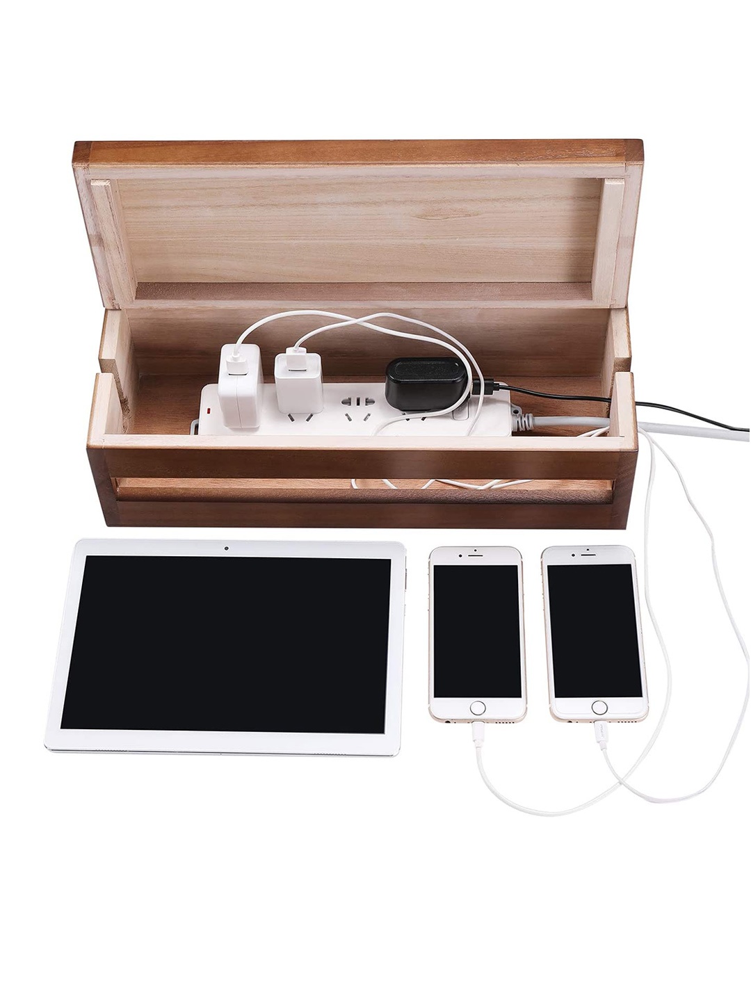 

WHITEWHALE Brown Wooden Cable Management Box Cord Organizer