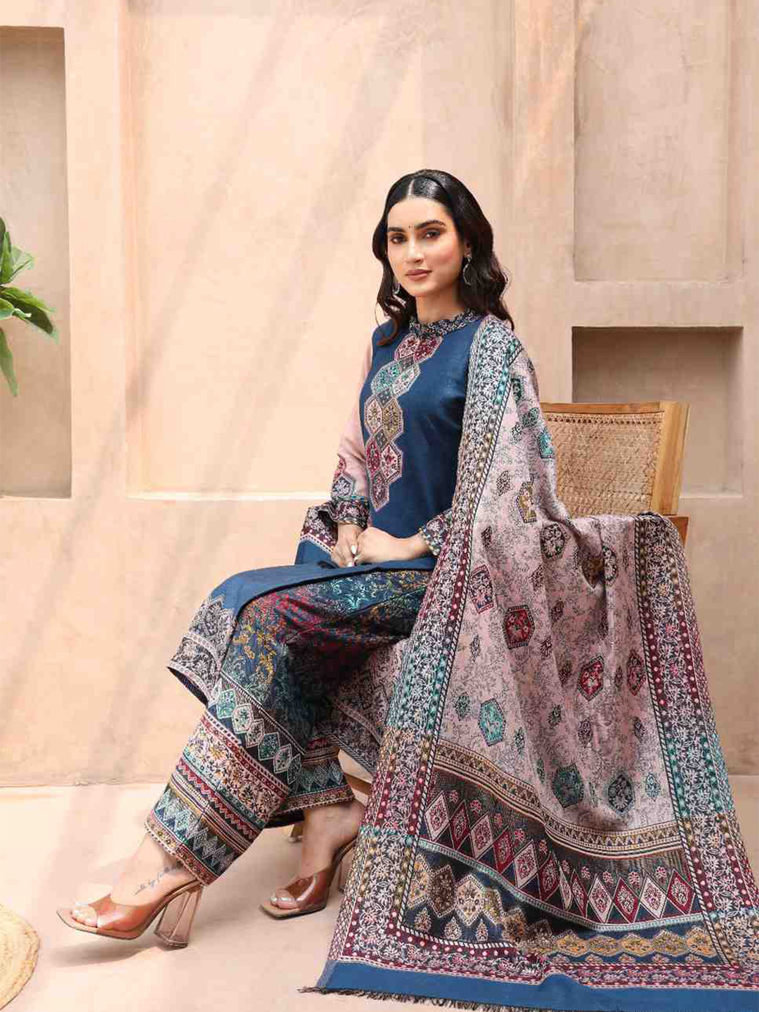 

KIDAR Ethnic Motif Printed Unstitched Dress Material, Blue