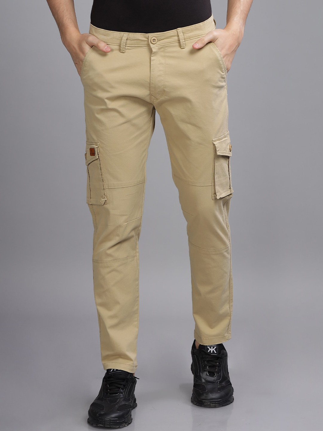 

PAUL STREET Men Smart Slim Fit Cargos, Cream