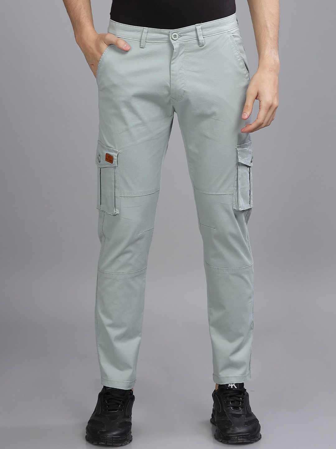 PAUL STREET Men Smart Slim Fit Cargos, Grey