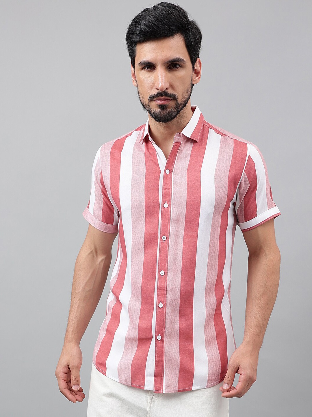 

Voroxy New Fit Vertical Striped Casual Shirt, Pink