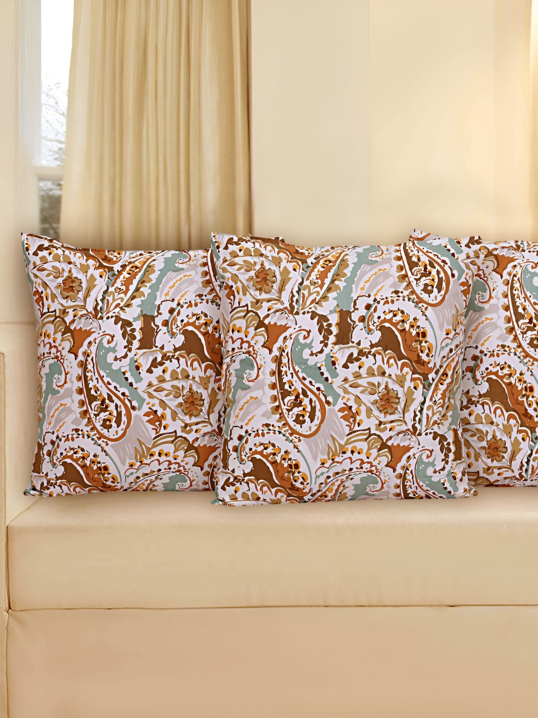 

Texstylers Brown 3 Pieces Self Design Cotton Square Cushion Covers