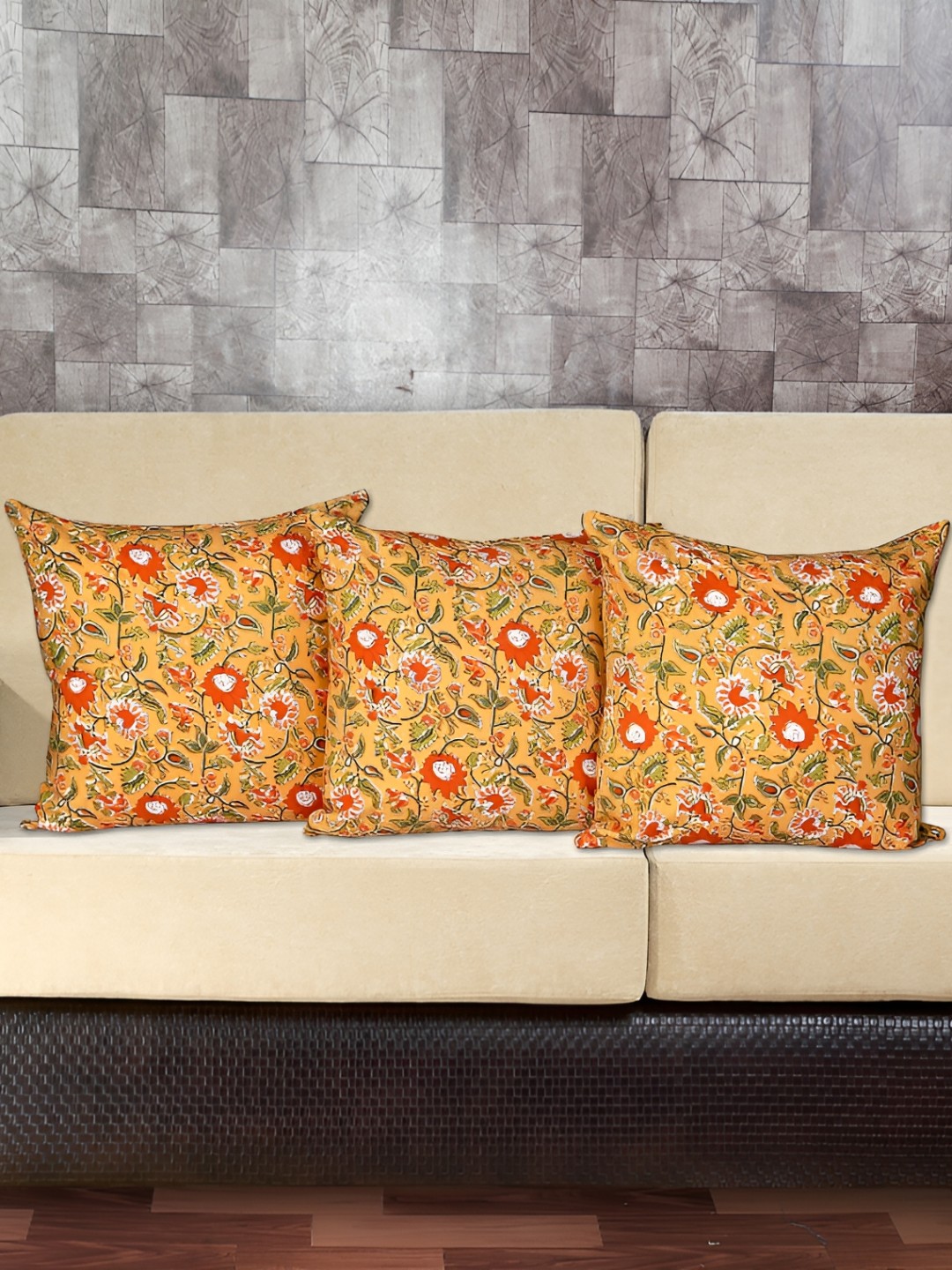 

Texstylers Orange 3 Pieces Floral Cotton Square Cushion Covers