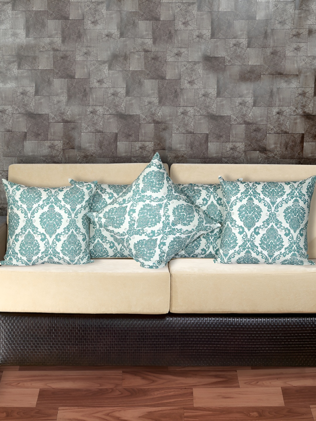 

Texstylers Blue & White 5 Pieces Self Design Cotton Square Cushion Covers