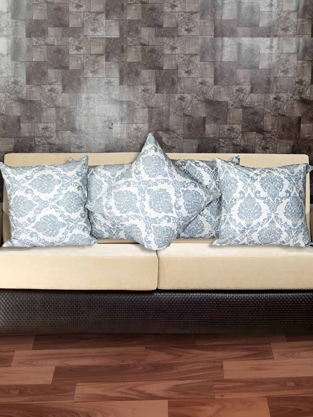 

Texstylers Blue & White 5 Pieces Self Design Cotton Square Cushion Covers