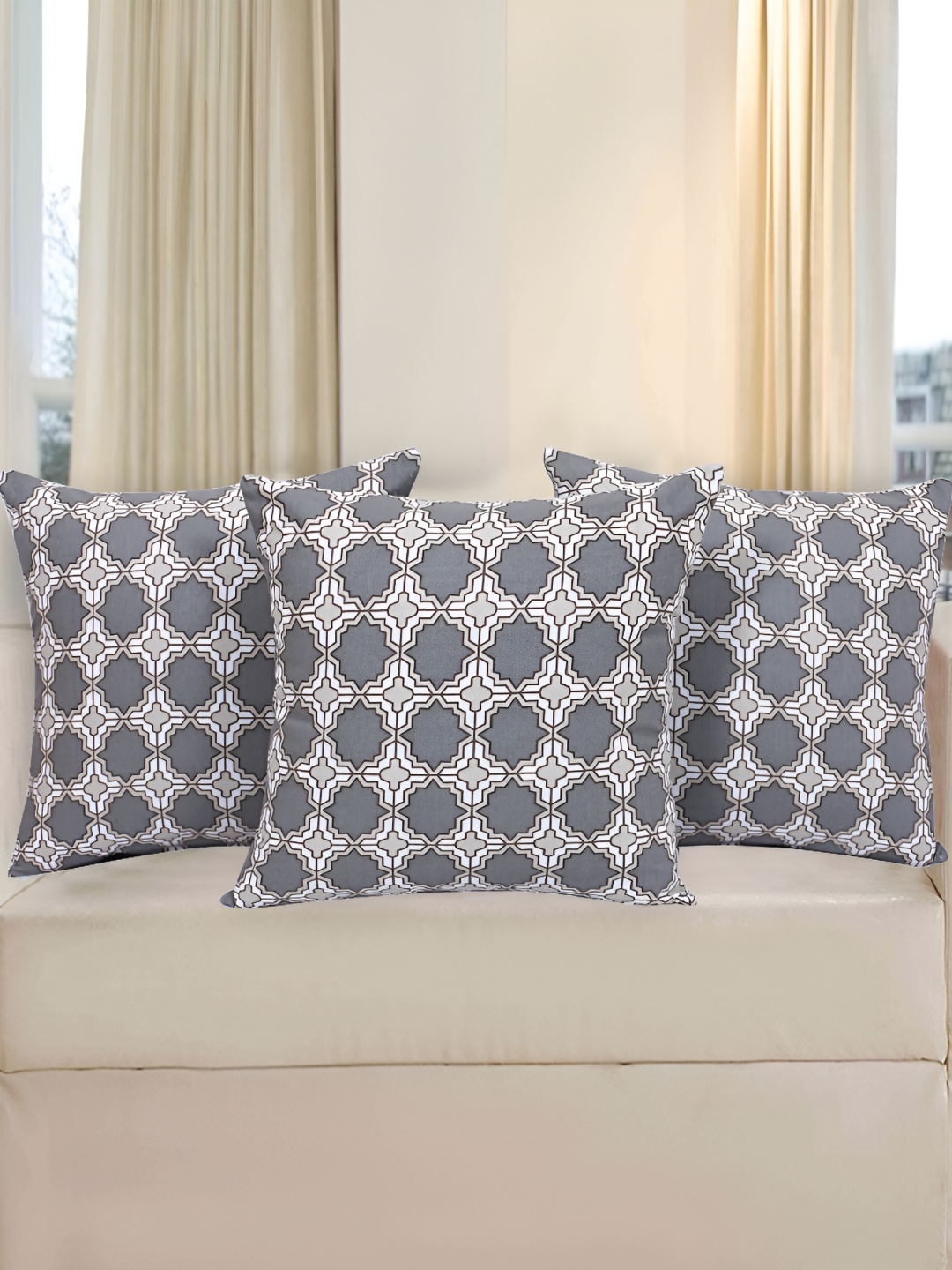 Texstylers Brown & White 3 Pieces Abstract Cotton Square Cushion Covers