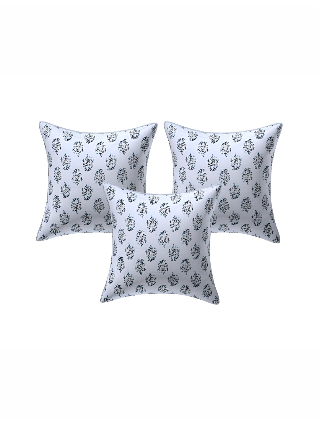 

Texstylers Grey & Blue 3 Pieces Printed Cotton Square Reversible Cushion Covers