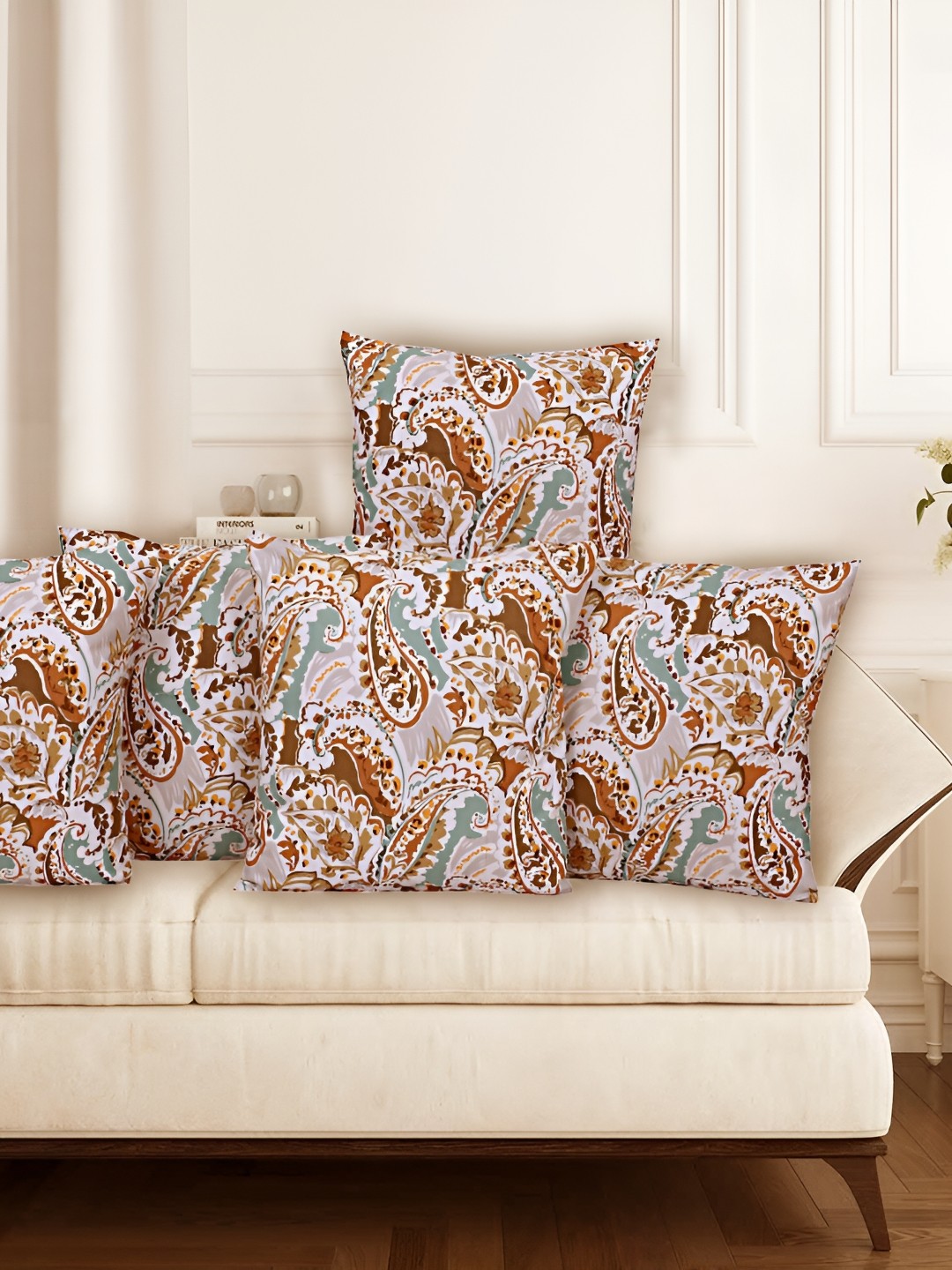 

Texstylers Grey & Brown 5 Pieces Printed Cotton Square Reversible Cushion Covers