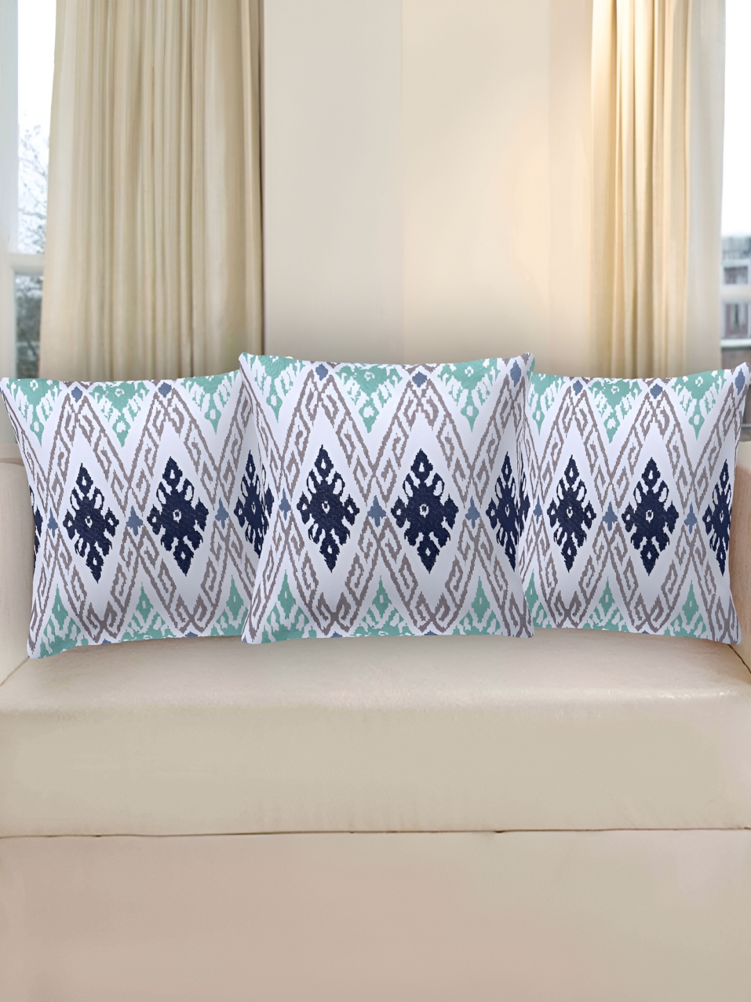 

Texstylers Blue 3 Pieces Printed Cotton Square Reversible Cushion Covers