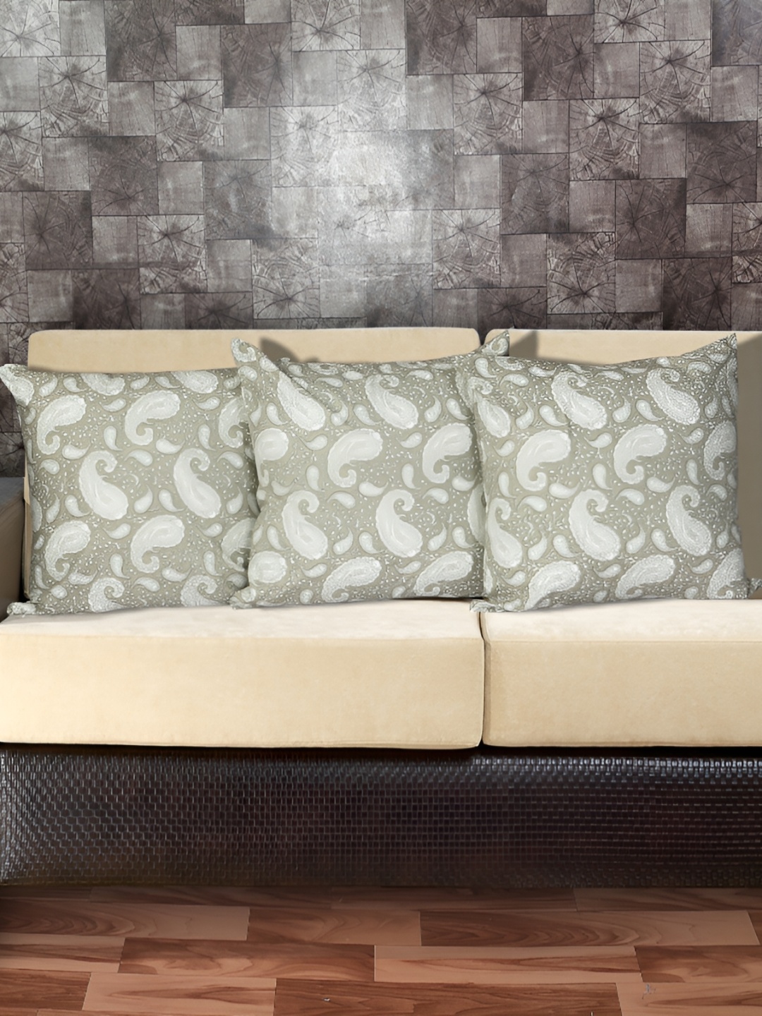 

Texstylers Grey 3 Pieces Printed Cotton Square Reversible Cushion Covers
