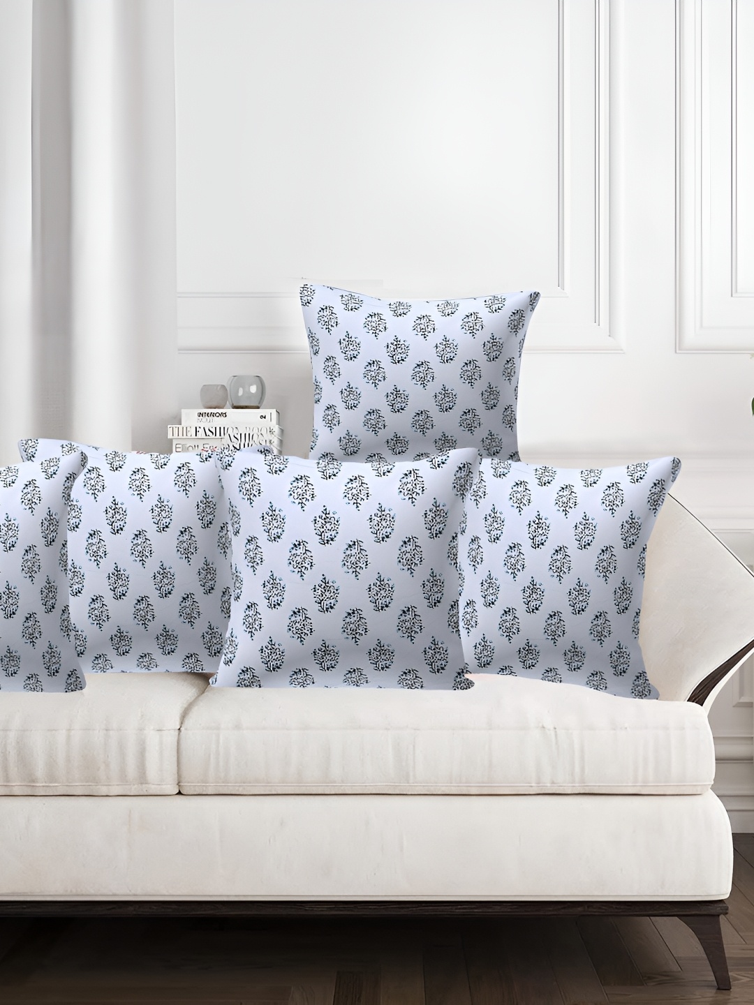 

Texstylers Blue & Black 5 Pieces Printed Cotton Square Reversible Cushion Covers