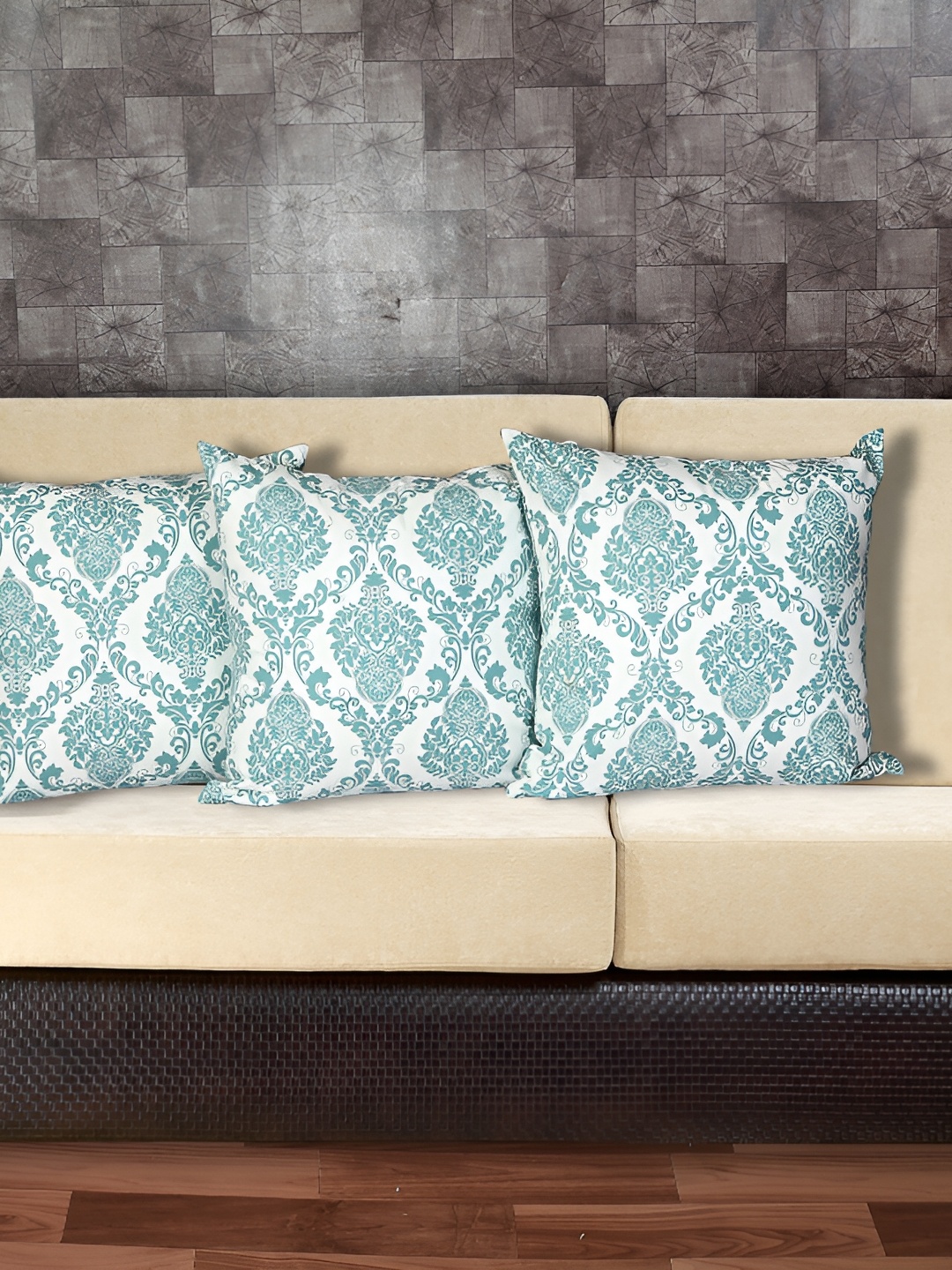 

Texstylers Blue 3 Pieces Printed Cotton Square Reversible Cushion Covers