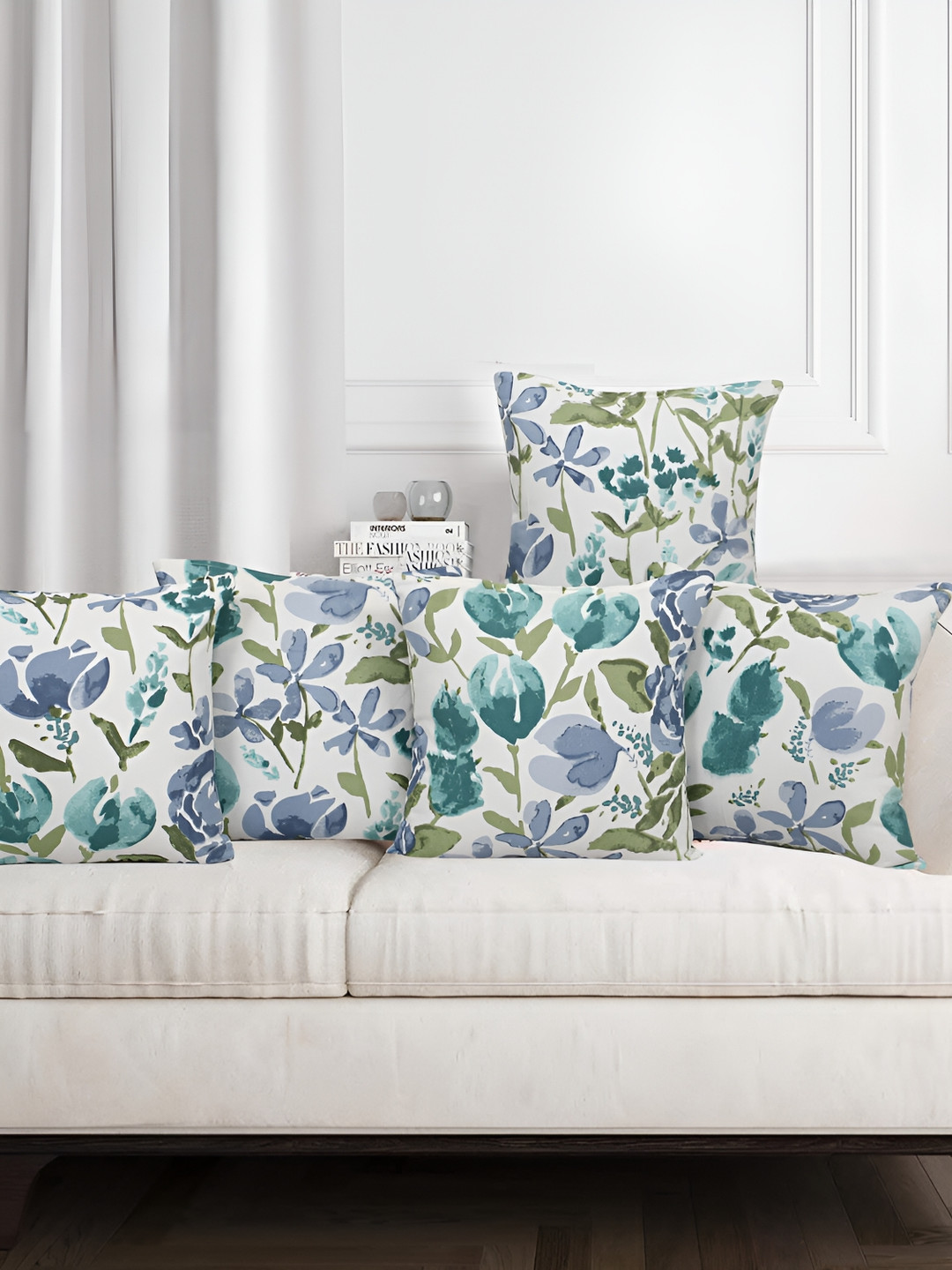 

Texstylers Teal 5 Pieces Floral Square Cushion Covers