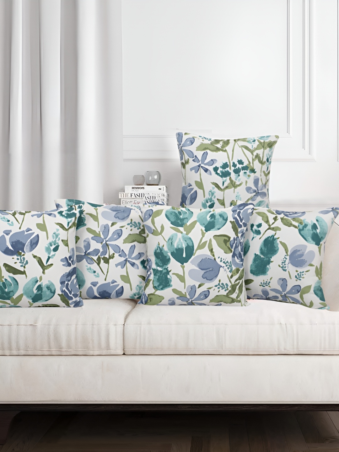 

Texstylers Teal 5 Pieces Floral Square Cushion Covers
