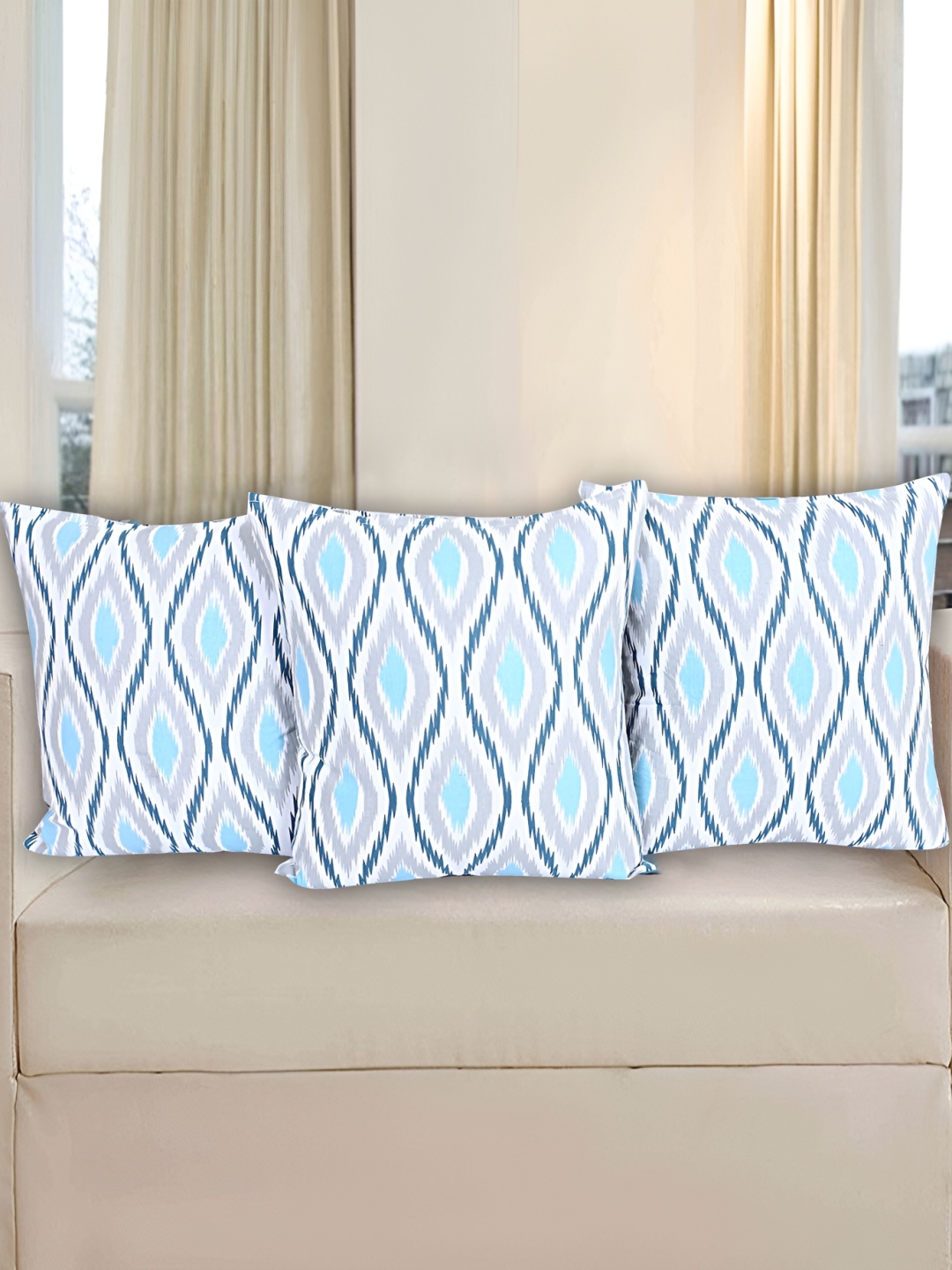 Texstylers Blue 3 Pieces Geometric Square Cushion Covers