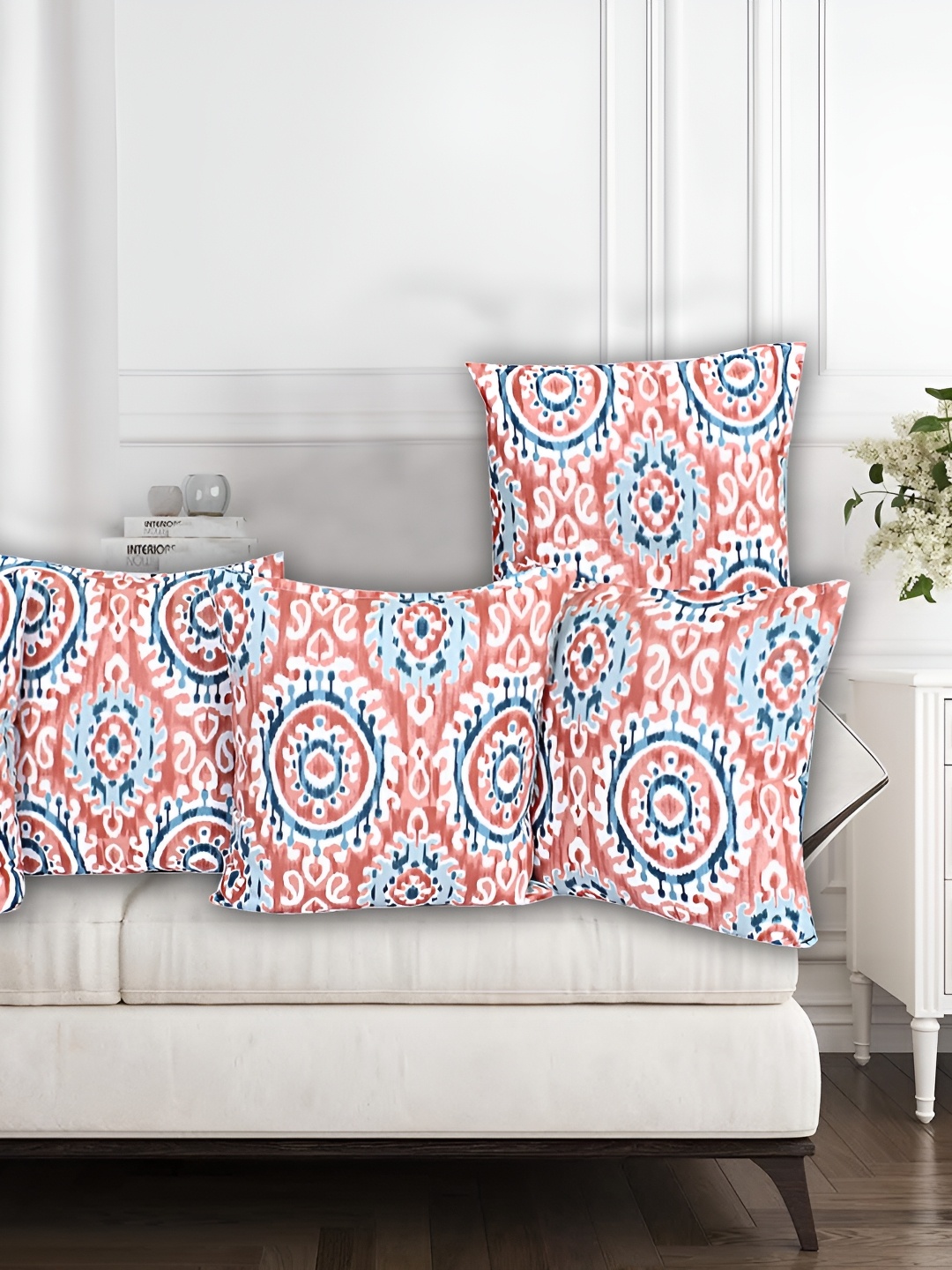 

Texstylers Red 5 Pieces Ethnic Motifs Square Cushion Covers