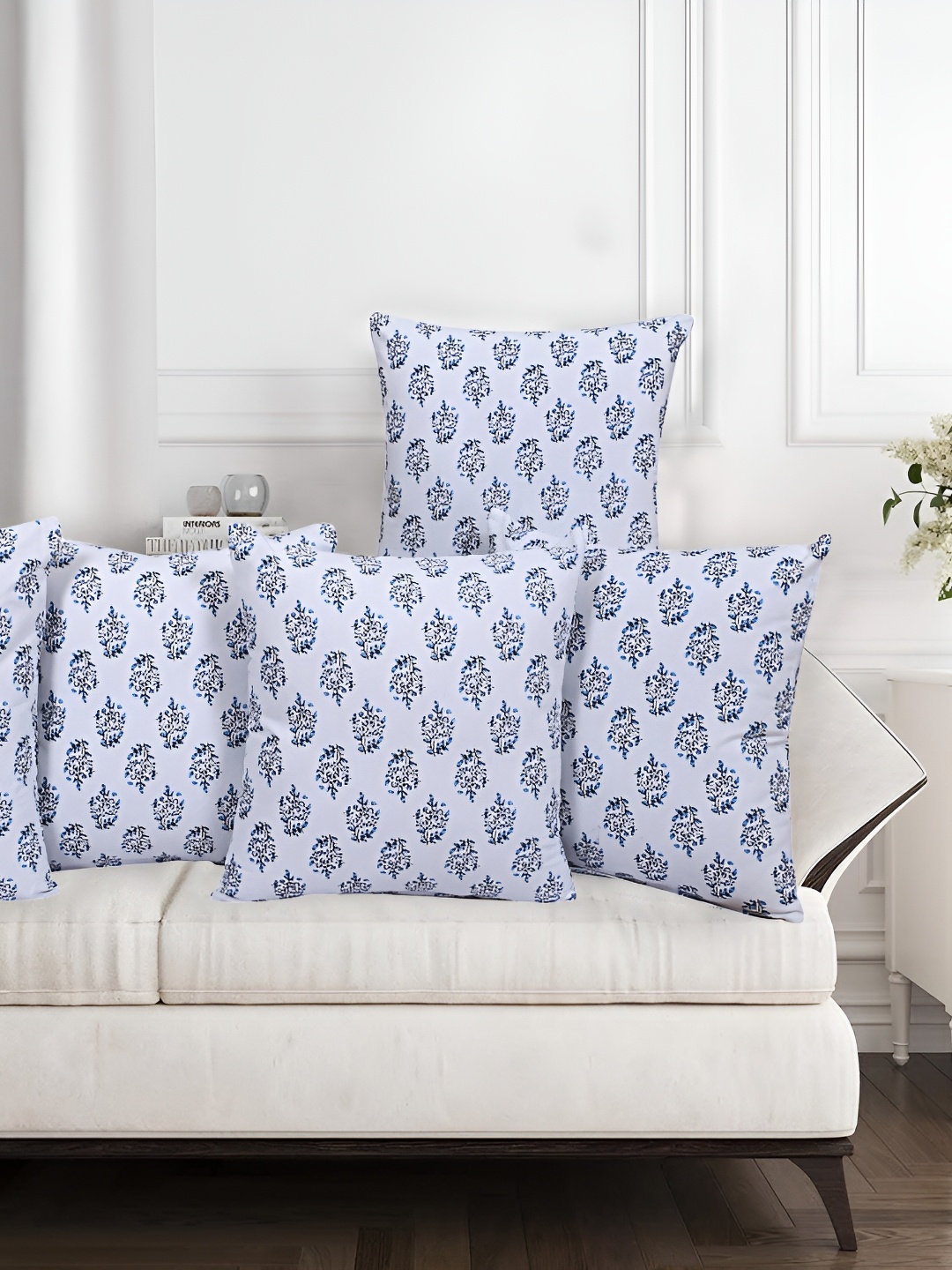 

Texstylers Blue 5 Pieces Floral Square Cushion Covers