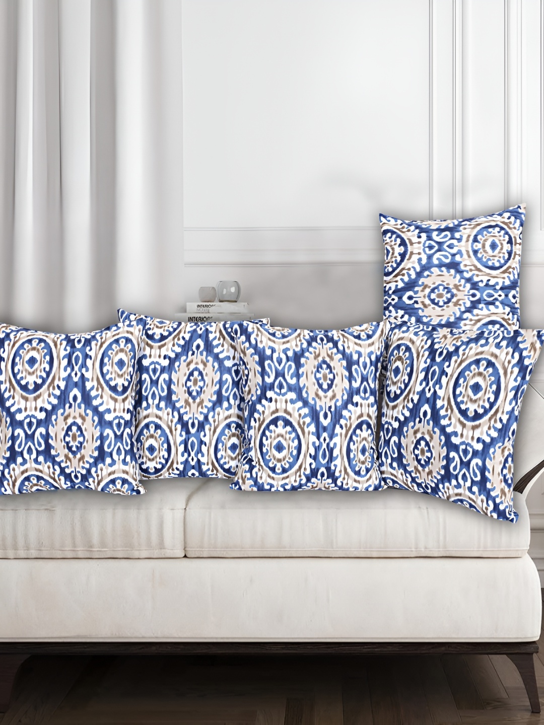 

Texstylers Blue 5 Pieces Ethnic Motifs Square Cushion Covers