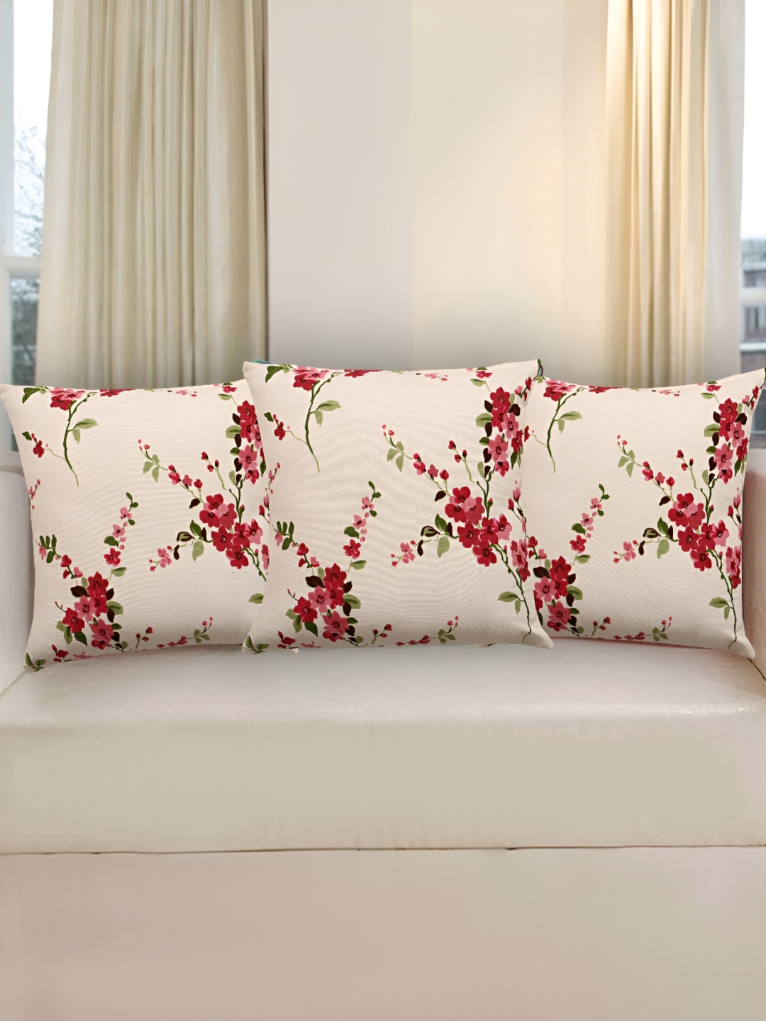 

Texstylers Pink 3 Pieces Floral Square Cushion Covers