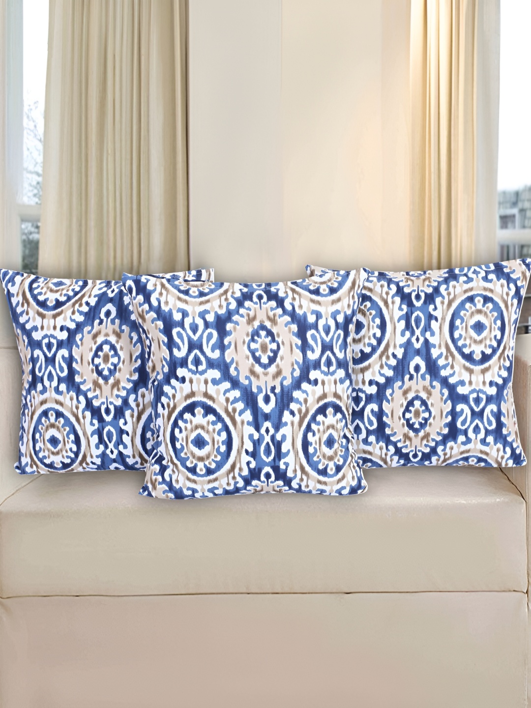Texstylers Blue 3 Pieces Ethnic Motifs Square Cushion Covers
