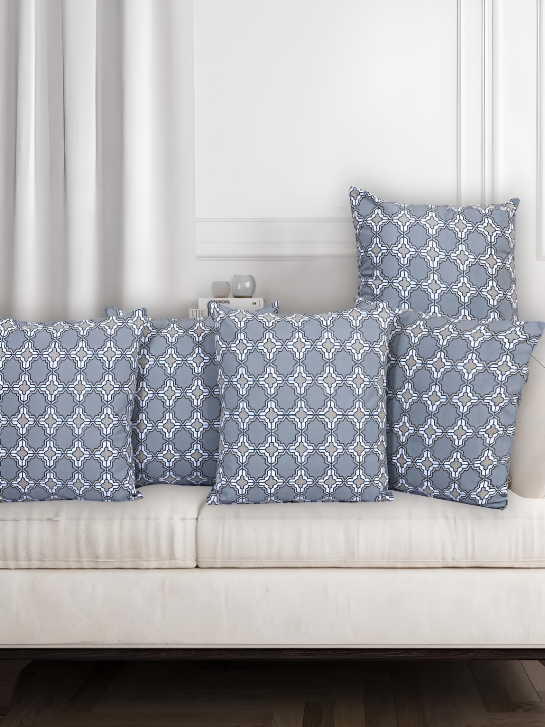 Texstylers Grey 5 Pieces Geometric Square Cushion Covers