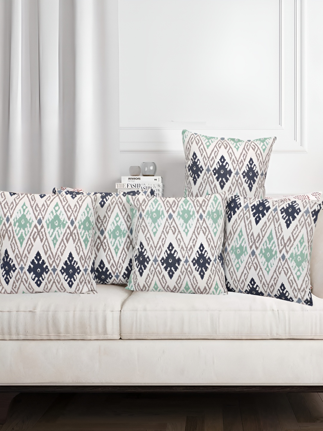 

Texstylers Blue 5 Pieces Geometric Square Cushion Covers