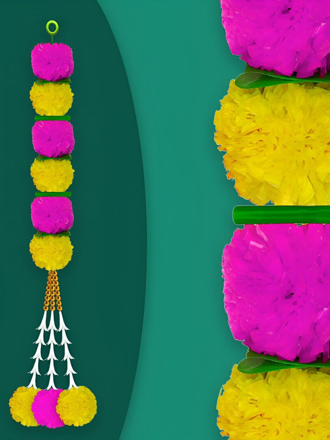 

iHandikart Pink & Yellow 2 Pieces Hanging Marigold Artificial Flower
