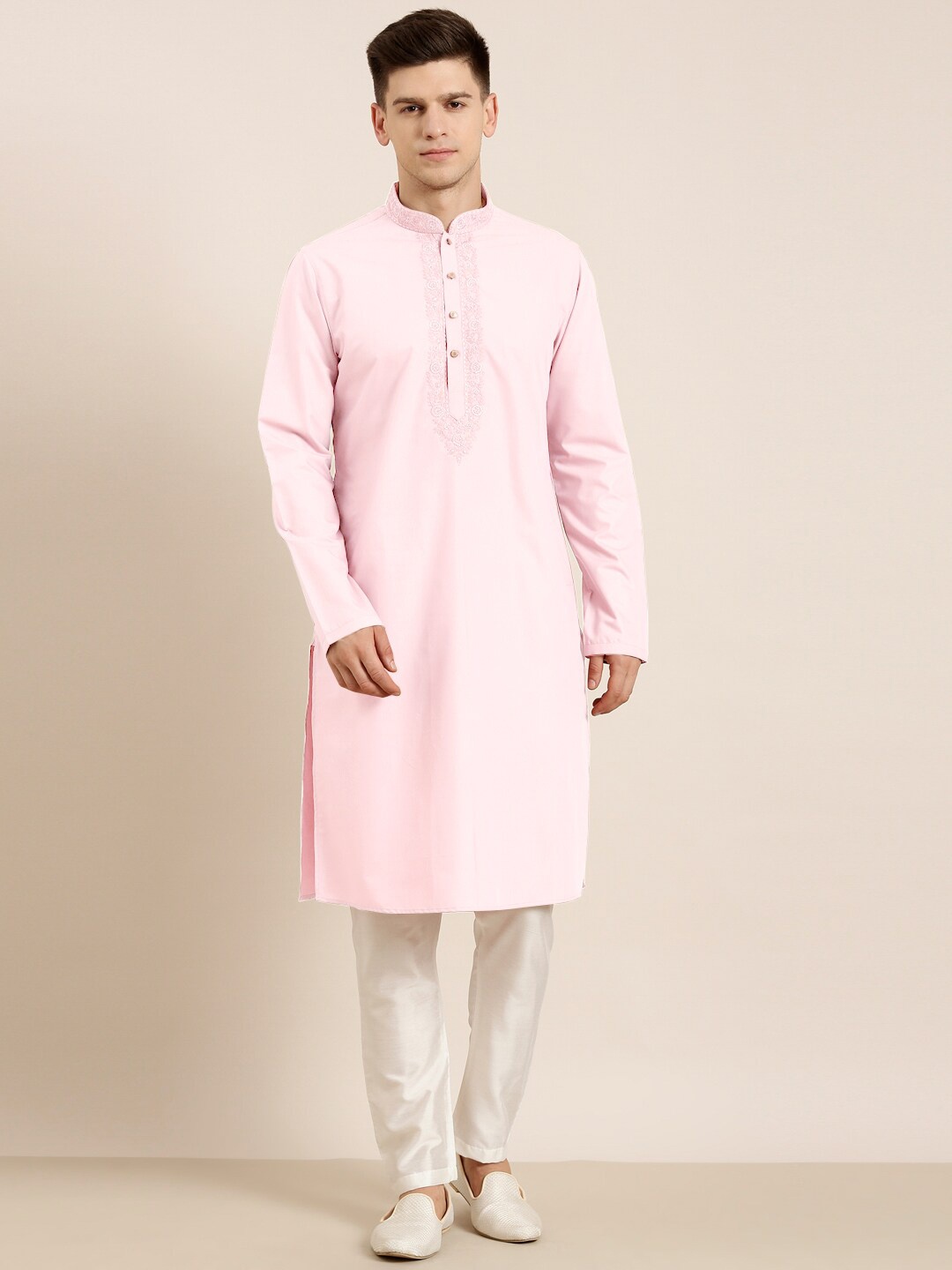 

TheEthnic.Co Ethnic Motifs Yoke Design Pure Cotton Kurta With Trousers, Pink