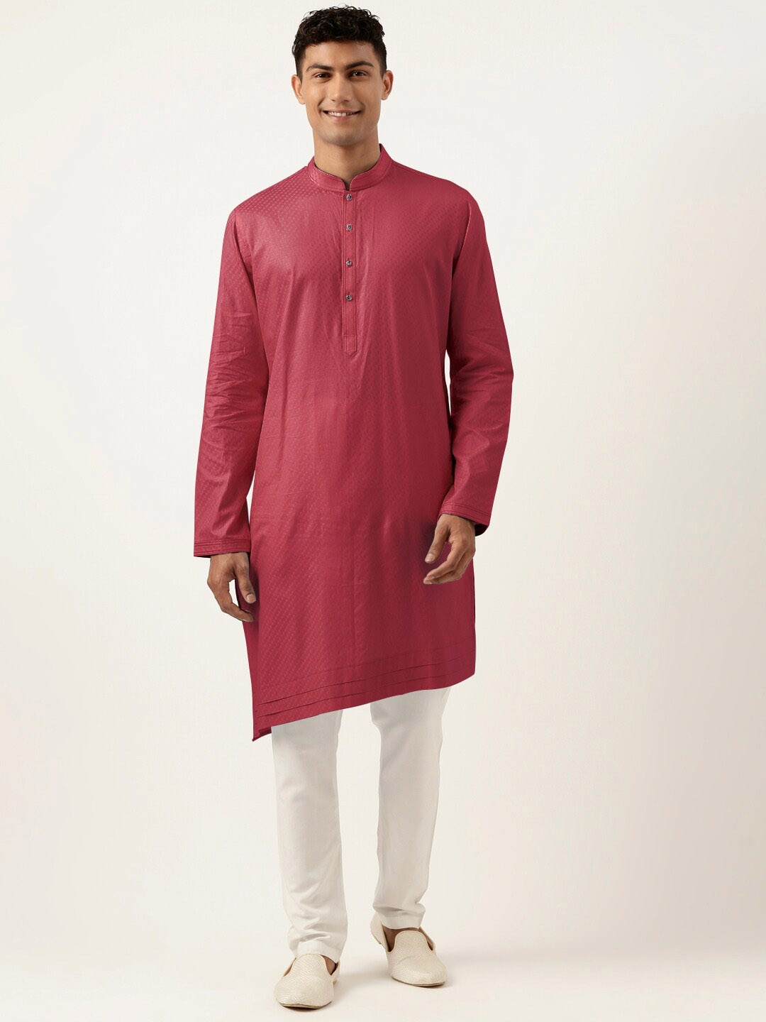 

TheEthnic.Co Self Design Pure Cotton Kurta with Trousers, Red