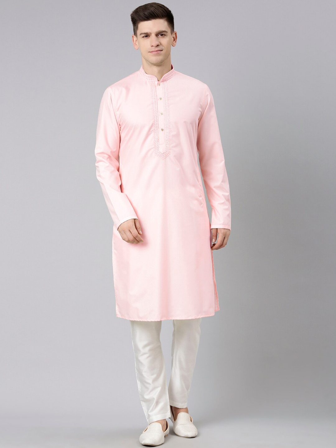 

TheEthnic.Co Floral Yoke Design Thread Work Pure Cotton Kurta with Trousers, Pink