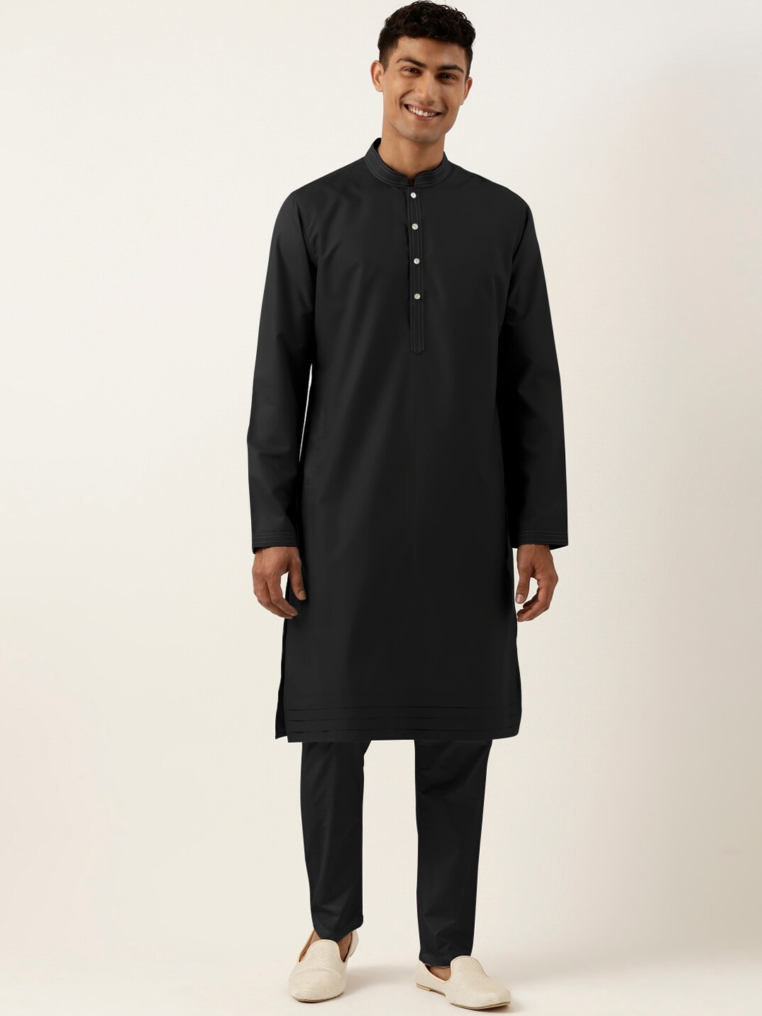 

TheEthnic.Co Mandarin Collar Pure Cotton Kurta with Pyjamas, Black