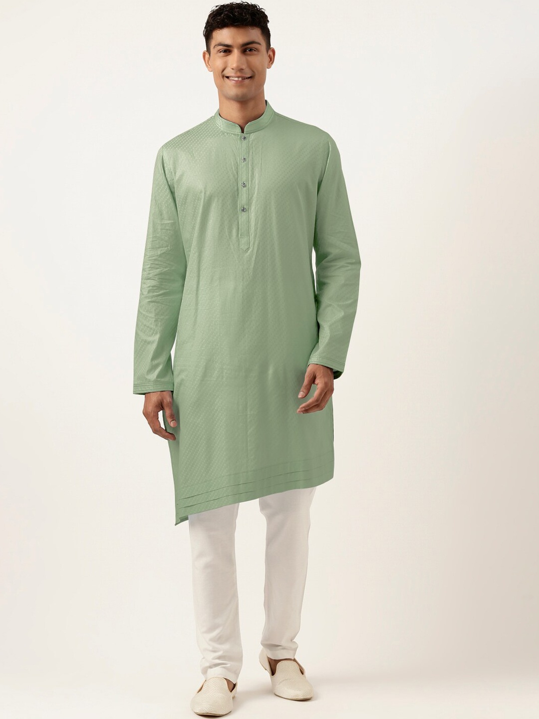 

TheEthnic.Co Self Design Pure Cotton Kurta with Trousers, Green